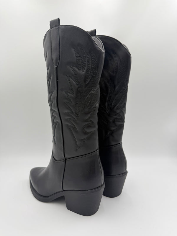 Black Faux Leather Cowboy Boots in Black / 40/7 - HL London