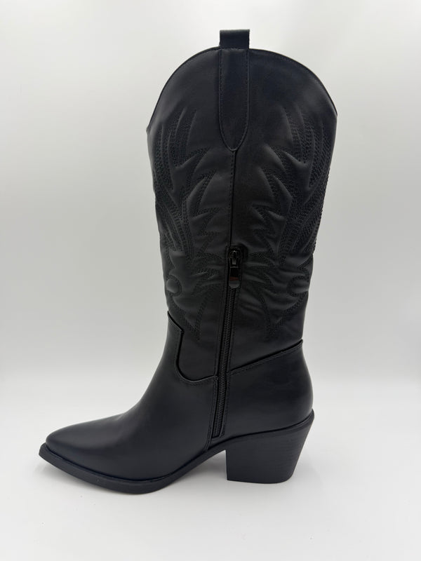 Black Faux Leather Cowboy Boots in Black / 40/7 - HL London