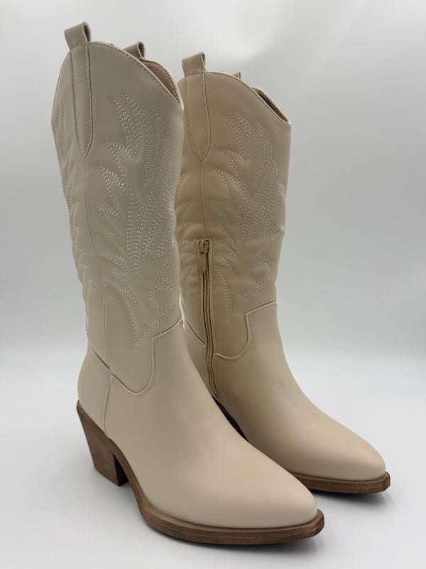 Beige Faux Leather Cowboy Boots in Beige / 36/3 - HL London