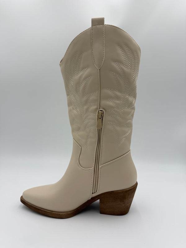 Beige Faux Leather Cowboy Boots in Beige / 36/3 - HL London