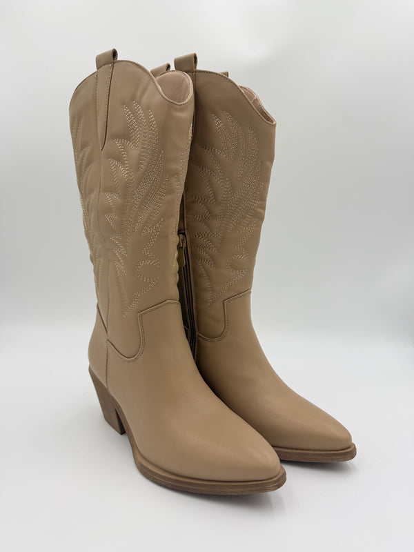 Dark Beige Faux Leather Cowboy Boots in Dark Beige / 36/3 - HL London