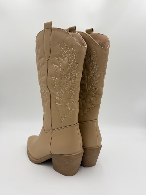 Dark Beige Faux Leather Cowboy Boots in Dark Beige / 36/3 - HL London