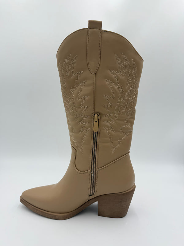 Dark Beige Faux Leather Cowboy Boots in Dark Beige / 36/3 - HL London