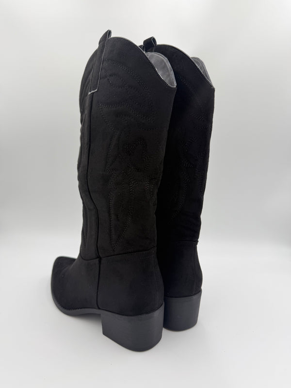 Black Suede Effect Cowboy Boots in Black / 41/8 - HL London
