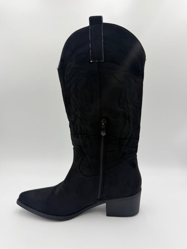 Black Suede Effect Cowboy Boots in Black / 41/8 - HL London