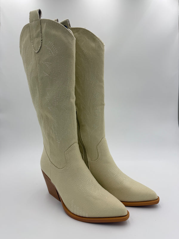 Beige Denim Cowboy Boots in Beige / 36/3 - HL London