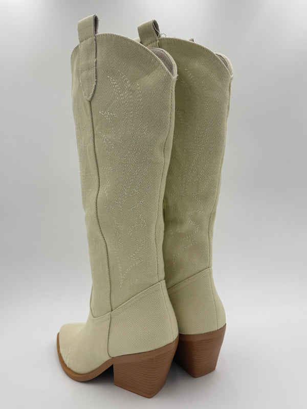Beige Denim Cowboy Boots in Beige / 36/3 - HL London
