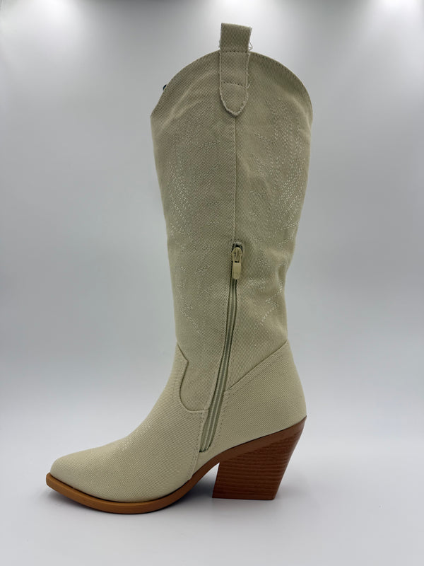 Beige Denim Cowboy Boots in Beige / 36/3 - HL London