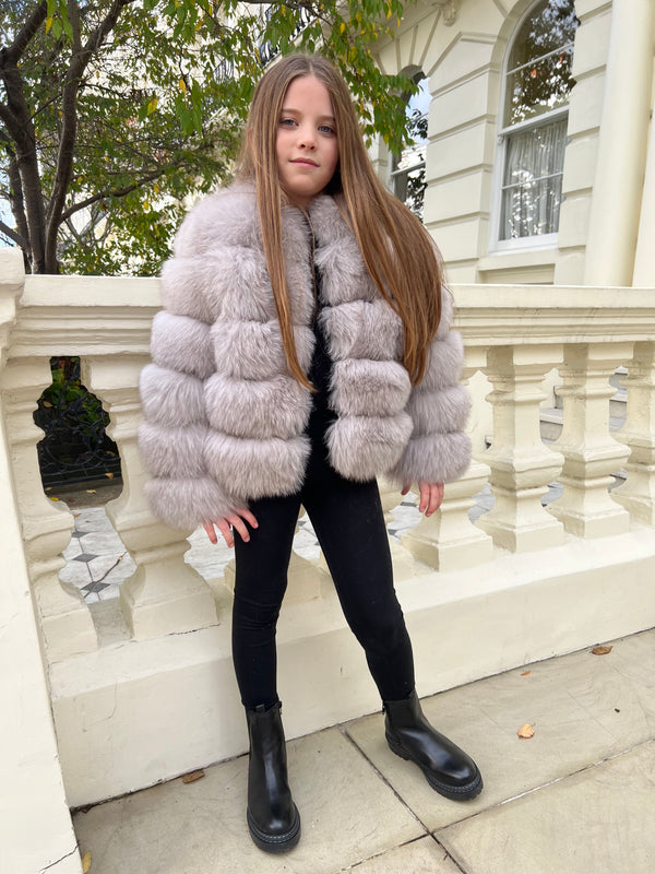 Childrens Light Grey Luxury Fur Coat