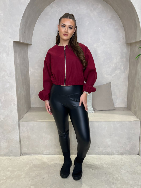 Collarless Zip Up Bomber Jacket