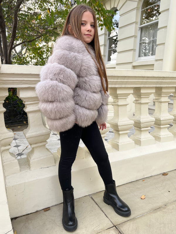 Childrens Light Grey Luxury Fur Coat
