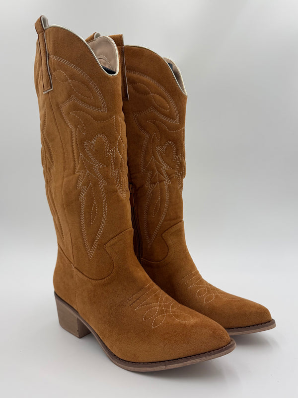 Camel Suede Effect Cowboy Boots in Camel / 36/3 - HL London