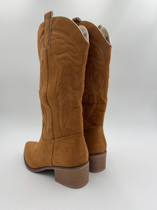 Camel Suede Effect Cowboy Boots in Camel / 36/3 - HL London