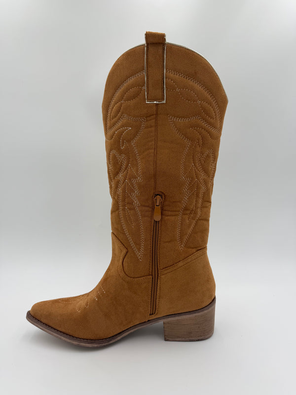 Camel Suede Effect Cowboy Boots in Camel / 36/3 - HL London