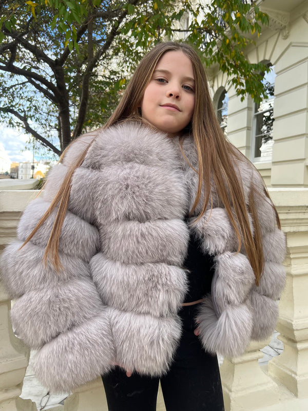 Childrens Light Grey Luxury Fur Coat