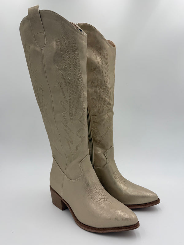 Light Gold Knee High Cowboy Boots in Light Gold / 36/3 - HL London