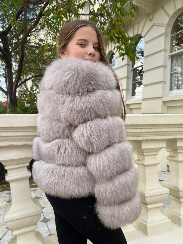 Childrens Light Grey Luxury Fur Coat