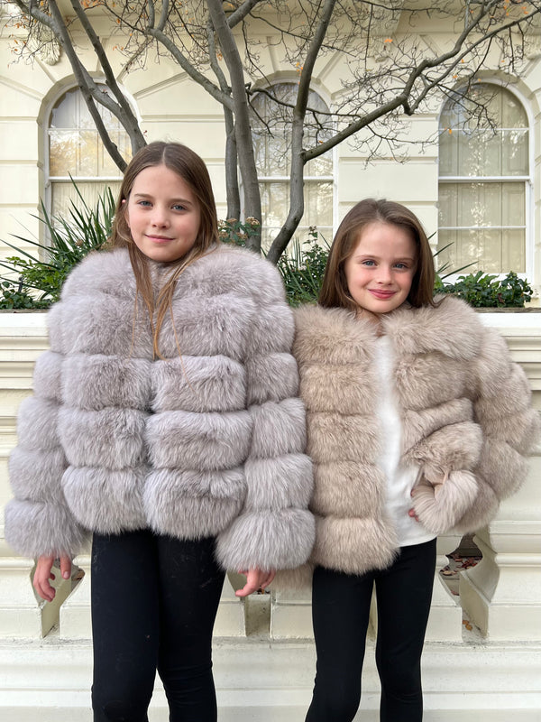 Childrens Dark Beige Luxury Fur Coat