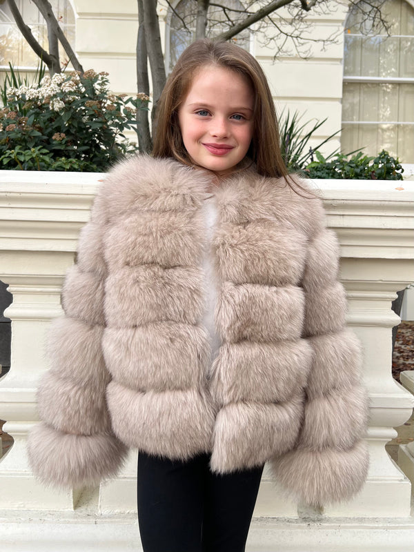 Childrens Dark Beige Luxury Fur Coat
