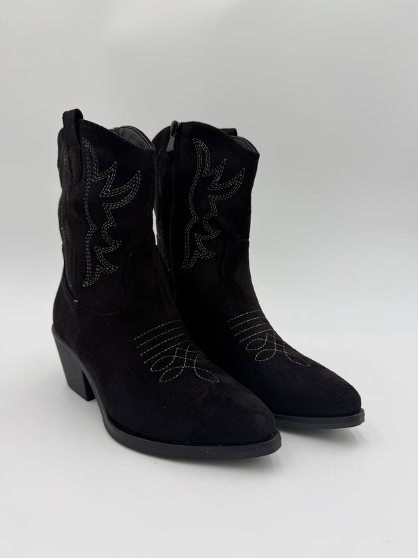 Black Suede Effect Calf Length Cowboy Boots in Black / 36/3 - HL London