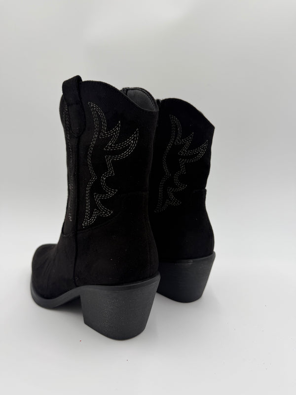 Black Suede Effect Calf Length Cowboy Boots in Black / 36/3 - HL London