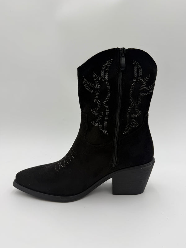 Black Suede Effect Calf Length Cowboy Boots in Black / 36/3 - HL London