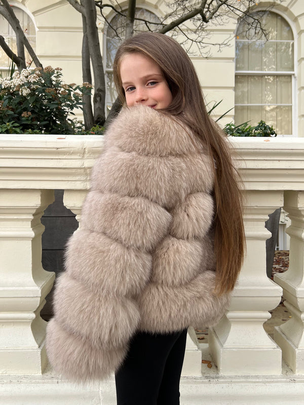 Childrens Dark Beige Luxury Fur Coat