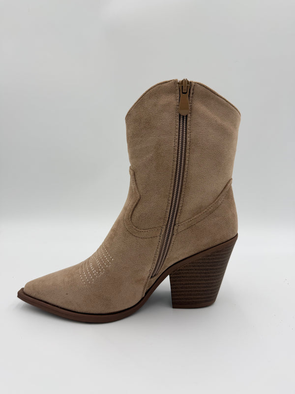 Dark Beige Faux Suede Ankle Cowboy Boots in Dark Beige / 37/4 - HL London