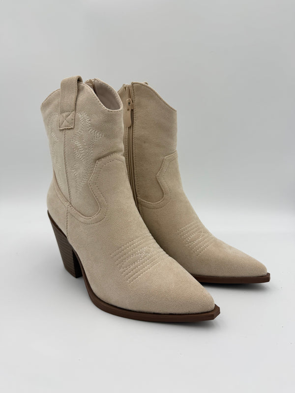 Beige Faux Suede Ankle Cowboy Boots in Beige / 36/3 - HL London