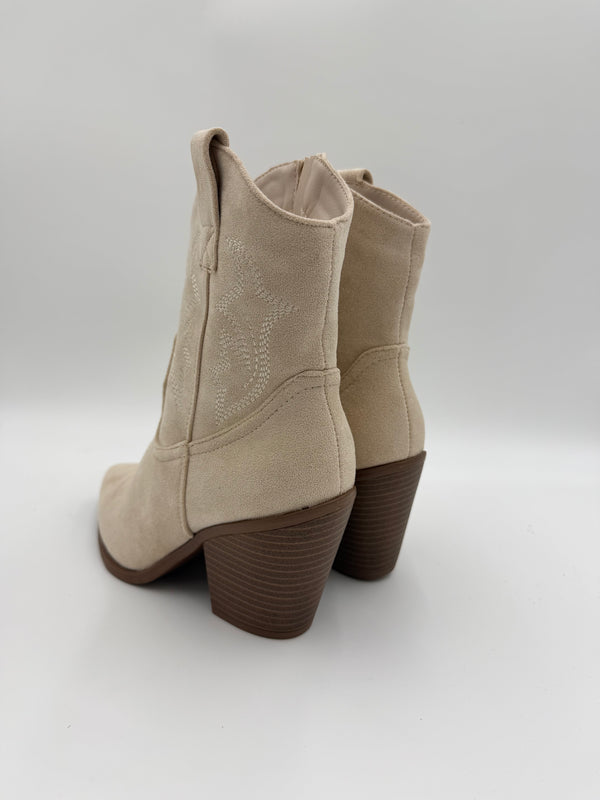 Beige Faux Suede Ankle Cowboy Boots in Beige / 36/3 - HL London