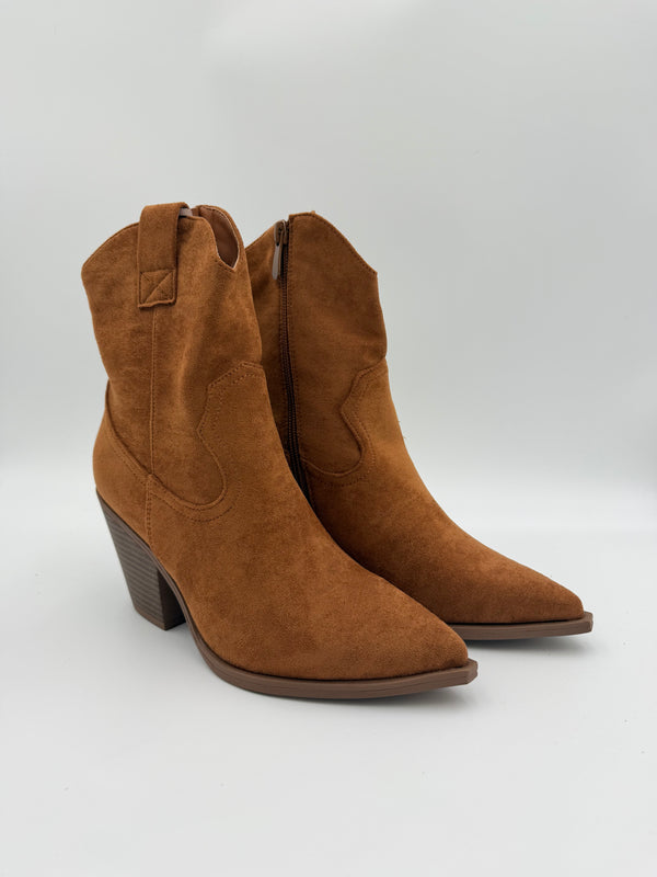 Camel Faux Suede Shorter Cowboy Boots in Camel / 36/3 - HL London