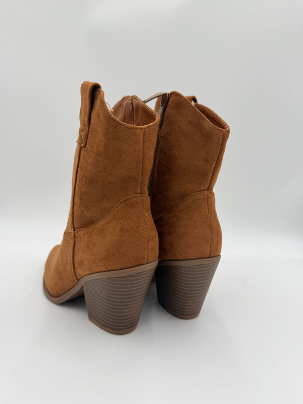 Camel Faux Suede Shorter Cowboy Boots in Camel / 36/3 - HL London