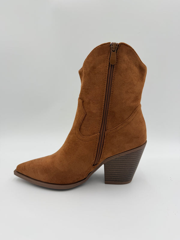 Camel Faux Suede Shorter Cowboy Boots in Camel / 36/3 - HL London