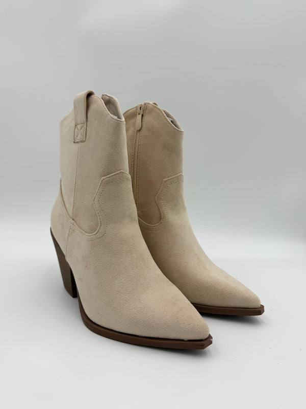 Beige Faux Suede Shorter Cowboy Boots in Beige / 36/3 - HL London