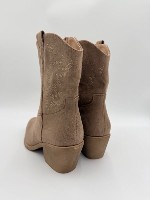 Dark Beige Suede Effect Calf Length Cowboy Boots in Dark Beige / 41/8 - HL London