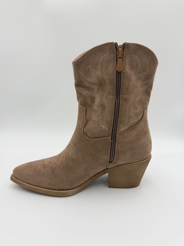 Dark Beige Suede Effect Calf Length Cowboy Boots in Dark Beige / 41/8 - HL London
