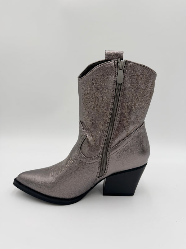 Pewter Faux Leather Ankle Cowboy Boots in Pewter / 36/3 - HL London