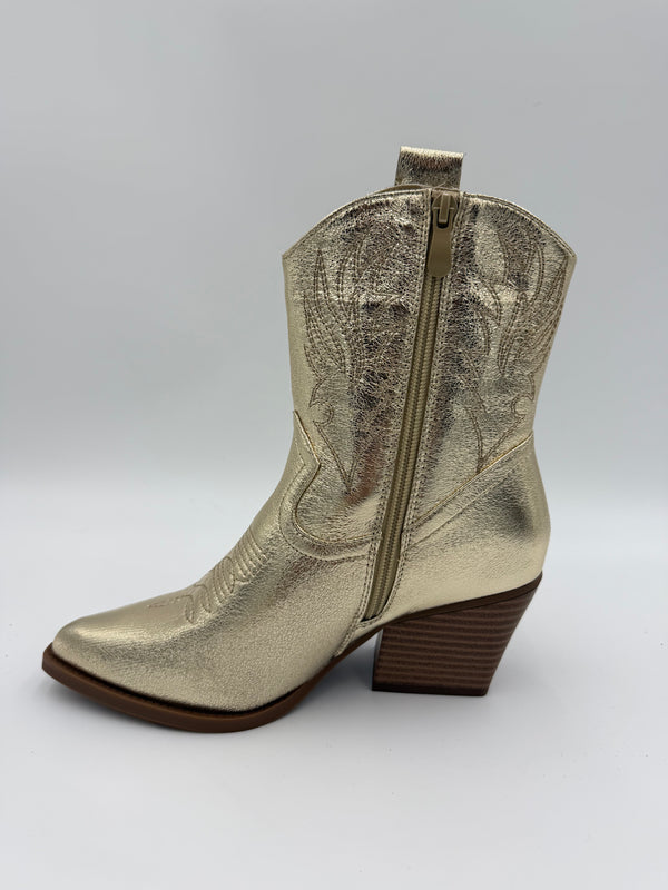 Gold Faux Leather Ankle Cowboy Boots in Gold / 36/3 - HL London