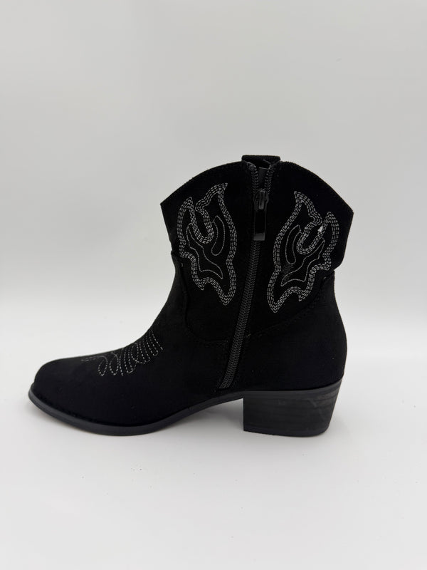 Black Suede Effect Ankle Cowboy Boots in Black / 36/3 - HL London