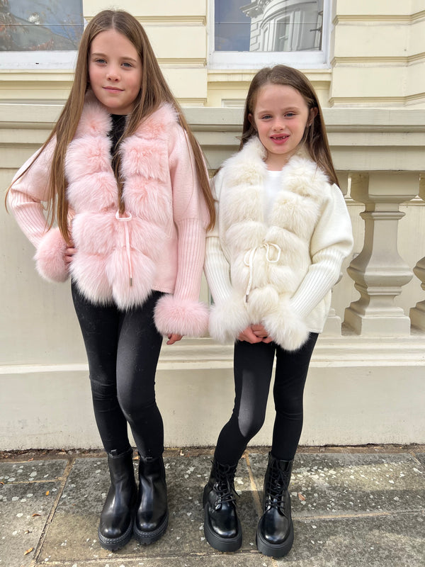 Childrens Baby Pink Luxury Fur Cardigan