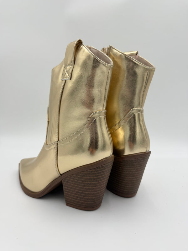Gold Faux Leather Ankle Cowboy Boots in Gold / 37/4 - HL London