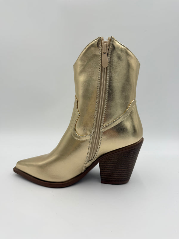Gold Faux Leather Ankle Cowboy Boots in Gold / 37/4 - HL London