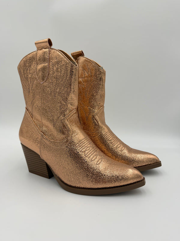 Copper Faux Leather Ankle Cowboy Boots in Copper / 36/3 - HL London