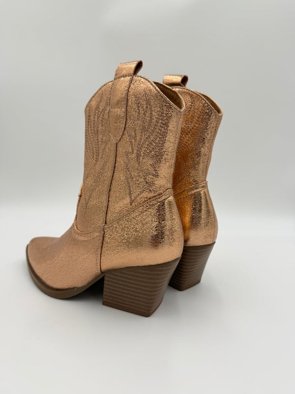 Copper Faux Leather Ankle Cowboy Boots in Copper / 36/3 - HL London