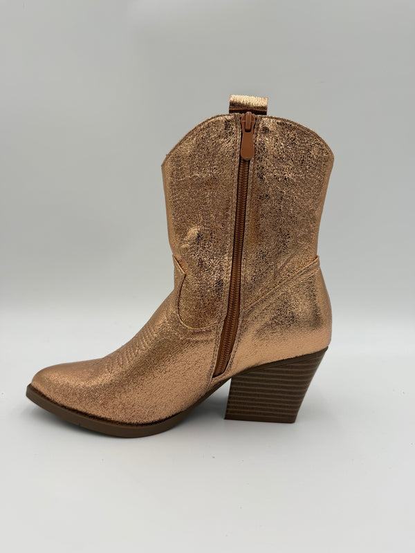 Copper Faux Leather Ankle Cowboy Boots in Copper / 36/3 - HL London