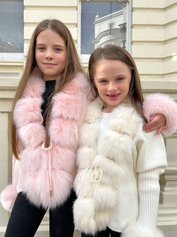 Childrens Cream Luxury Fur Cardigan