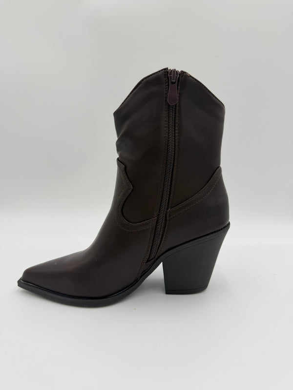 Chocolate Faux Leather Plain Ankle Cowboy Boots in Chocolate / 36/3 - HL London