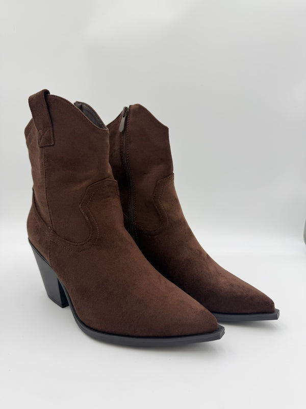 Chocolate Faux Suede Shorter Cowboy Boots in Chocolate / 40/7 - HL London