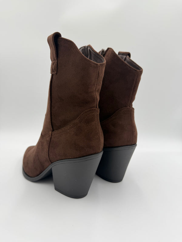 Chocolate Faux Suede Shorter Cowboy Boots in Chocolate / 40/7 - HL London