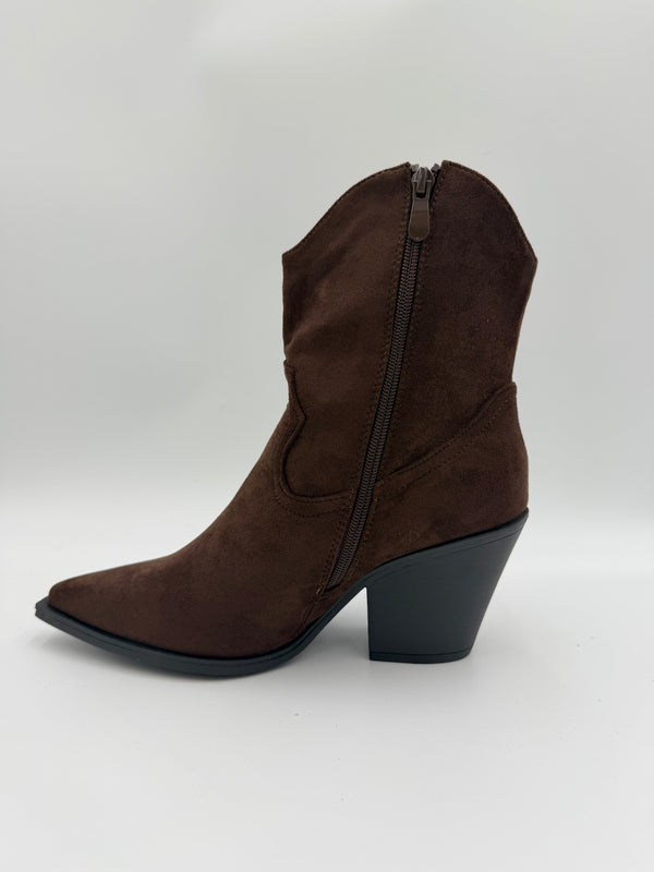 Chocolate Faux Suede Shorter Cowboy Boots in Chocolate / 40/7 - HL London